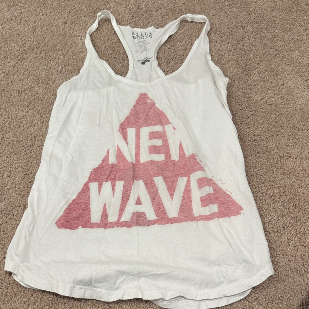 Billabong Women's White Tank Top with Pink Graphic NEW WAVE, sz SMALL